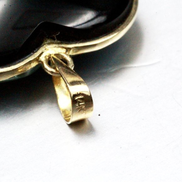 Massive 14k Gold Opal Triplet Onyx Heart Valentine Necklace - Picture 10 of 15